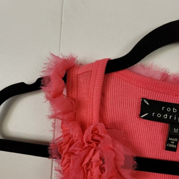 Robert Rodriguez Hot Pink Ribbed Ruffle Lace Tank Top Stretch Medium Designer - Picture 4 of 6